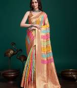 orange woven design zari organza saree