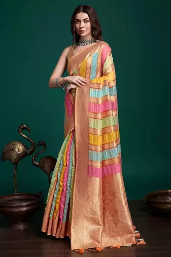 orange woven design zari organza saree