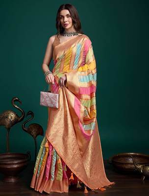 orange woven design zari organza saree 3