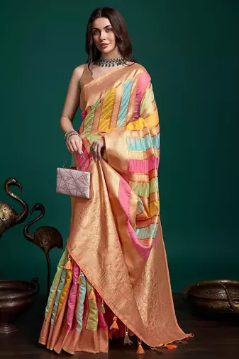 orange woven design zari organza saree