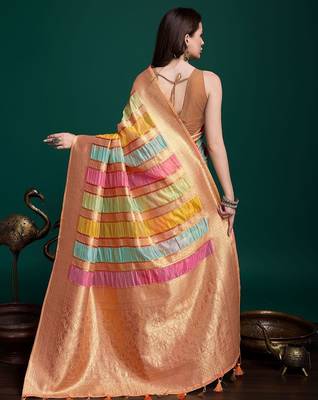 orange woven design zari organza saree 4