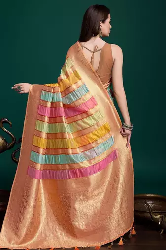 orange woven design zari organza saree