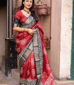 red batik zari saree