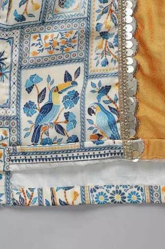 Powder blue printed cotton silk Men Kurta Set