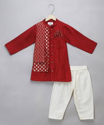 Crimson red cotton silk kurta set 1