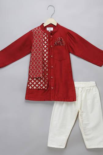 Crimson red cotton silk kurta set