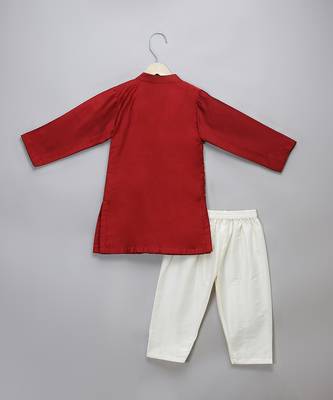 Crimson red cotton silk kurta set 2