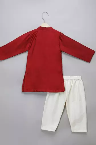 Crimson red cotton silk kurta set