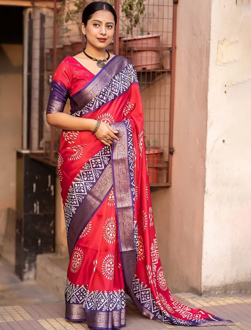 pink batik zari saree