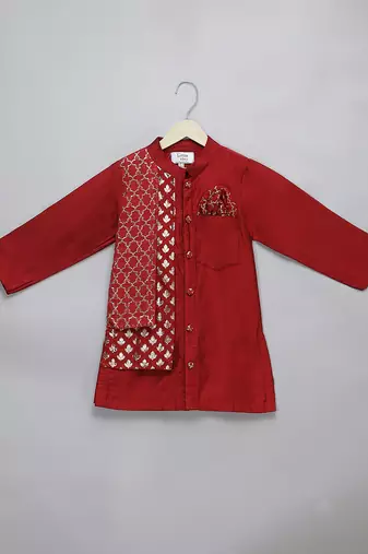 Crimson red cotton silk kurta set