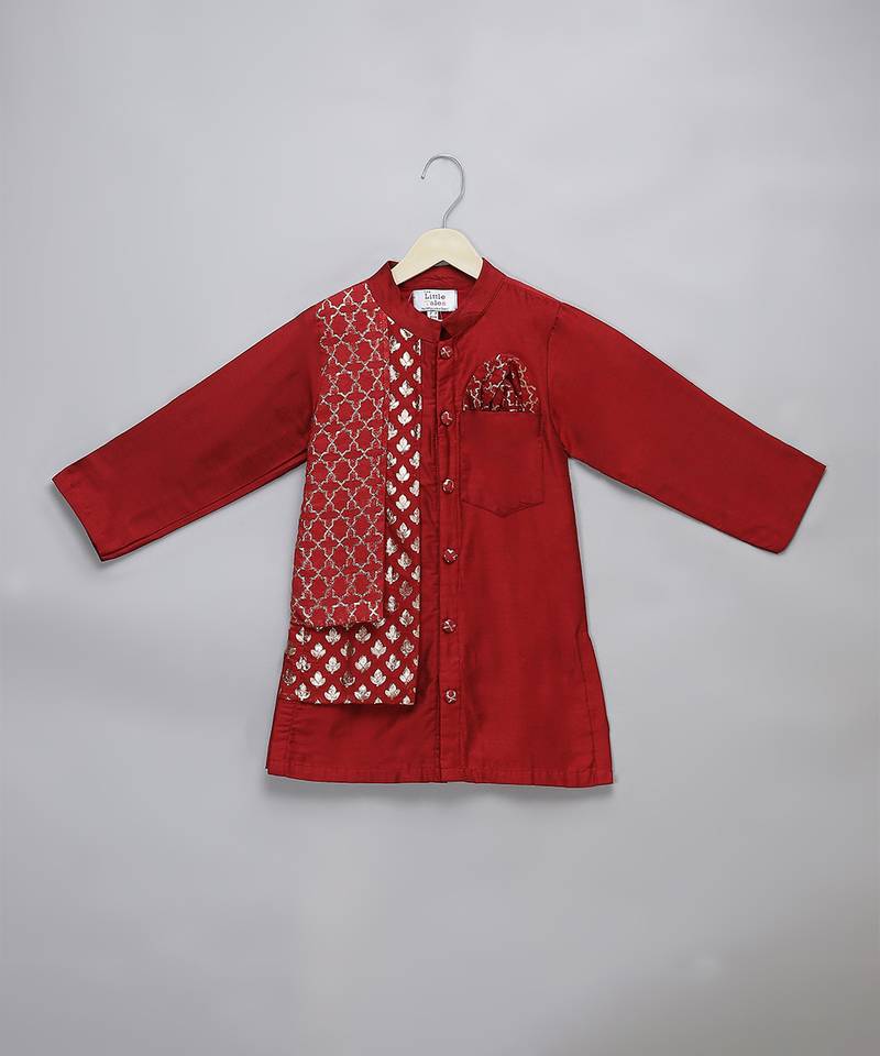 Crimson red cotton silk kurta set