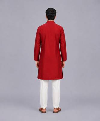 Crimson red cotton silk kurta set 9