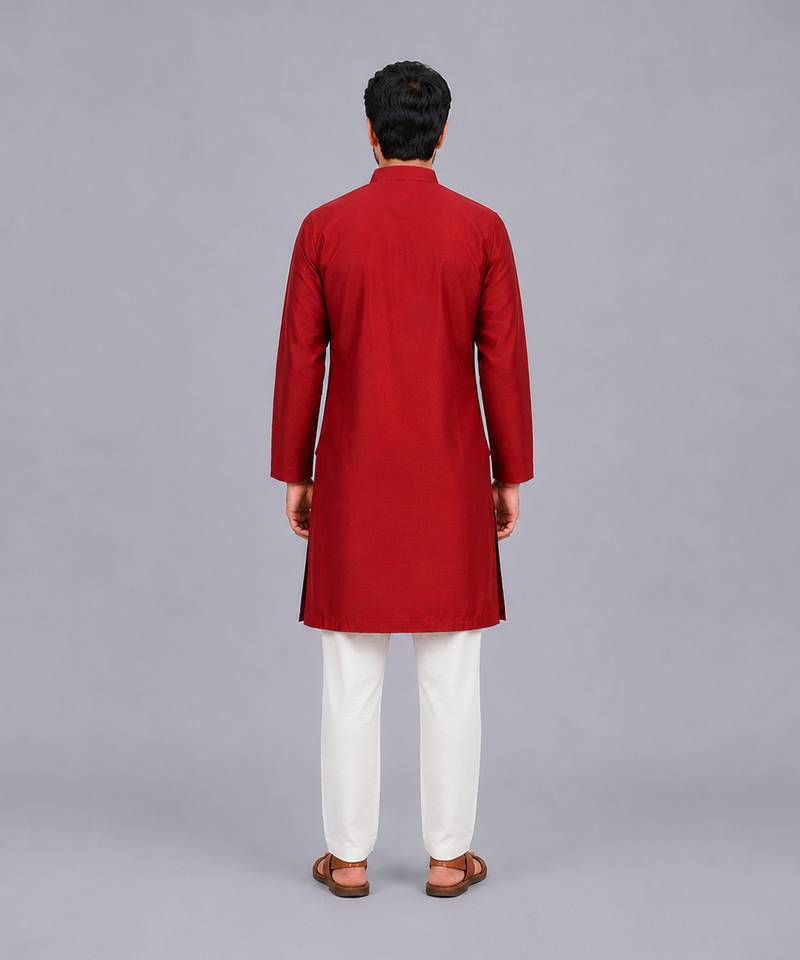 Crimson red cotton silk kurta set
