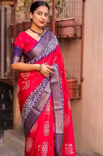 pink batik zari saree