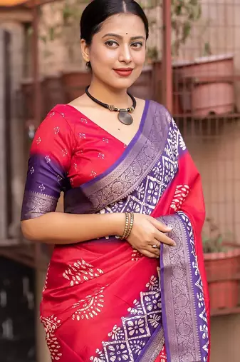 pink batik zari saree
