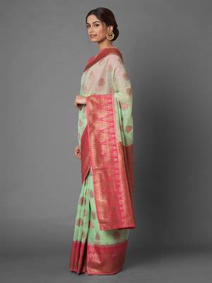 sea_green sea green floral zari silk blend banarasi saree 2