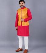Pink embroidered cotton silk Men Kurta Set