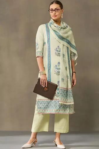 women ethnic motifs printed regular kurta with trousers & with dupatta