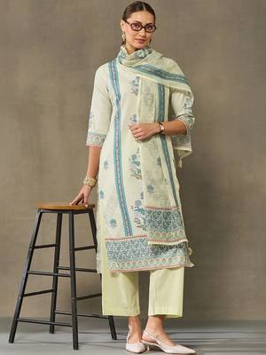 women ethnic motifs printed regular kurta with trousers & with dupatta 5
