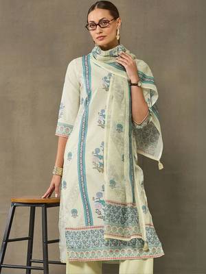 women ethnic motifs printed regular kurta with trousers & with dupatta 6