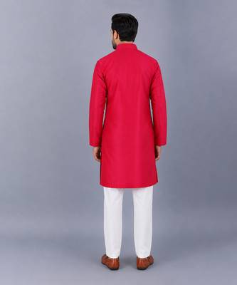 Pink embroidered cotton silk Men Kurta Set 2