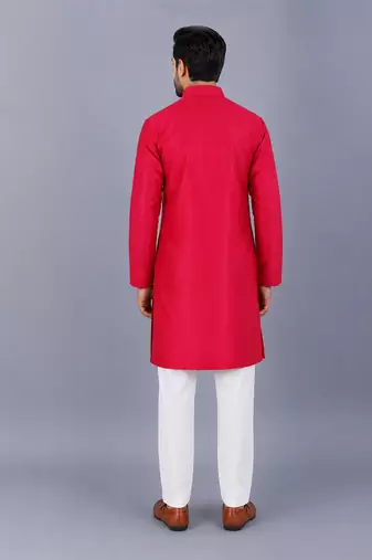 Pink embroidered cotton silk Men Kurta Set