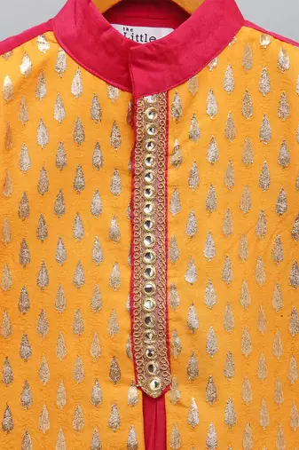 Pink embroidered cotton silk Men Kurta Set