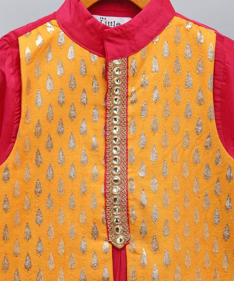 Pink embroidered cotton silk Men Kurta Set