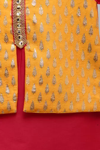 Pink embroidered cotton silk Men Kurta Set