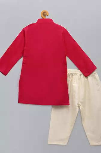 Pink embroidered cotton silk Men Kurta Set