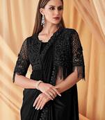 black embellished sequinned pure georgette saree