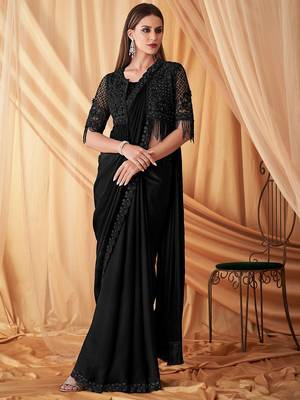 black embellished sequinned pure georgette saree 2