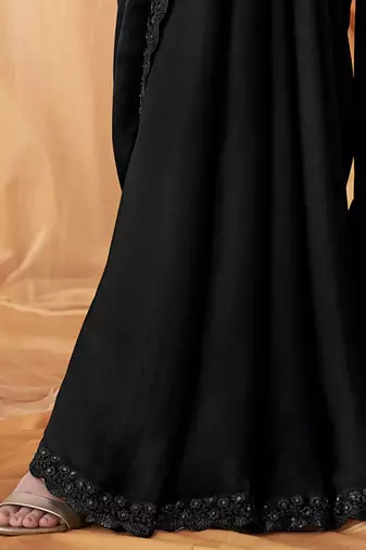 black embellished sequinned pure georgette saree