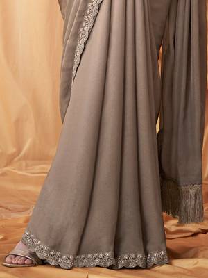 grey beads & stones embellished pure georgette saree with jacket with blouse 5