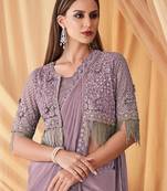 lavender embellished sequinned poly georgette saree