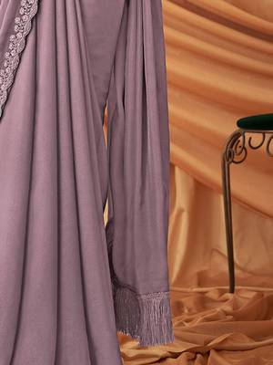 lavender embellished sequinned poly georgette saree 5