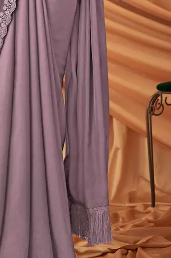 lavender embellished sequinned poly georgette saree