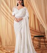 white embellished sequinned pure georgette saree
