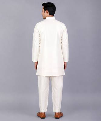 White embroidered raw silk Men Bandhgala and Pant 1