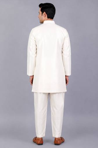 White embroidered raw silk Men Bandhgala and Pant