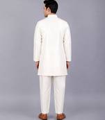White embroidered raw silk Men Bandhgala and Pant