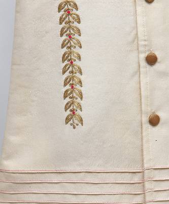 White embroidered raw silk Men Bandhgala and Pant 4