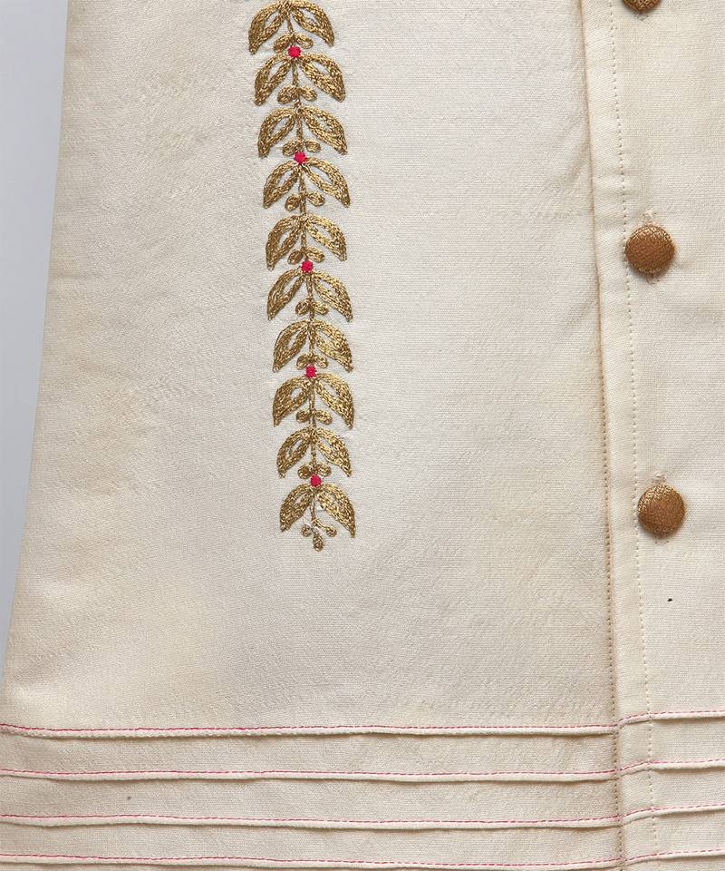White embroidered raw silk Men Bandhgala and Pant