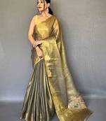 gold gold-toned woven design zari tissue saree