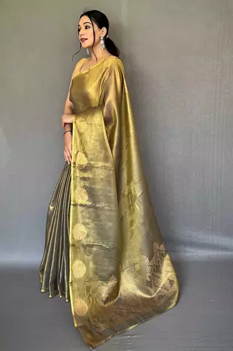 gold gold-toned woven design zari tissue saree