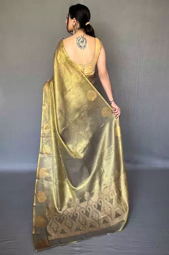 gold gold-toned woven design zari tissue saree