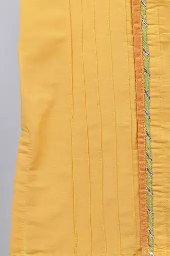 Mustard yellow embroidered cotton silk kurta dhoti set