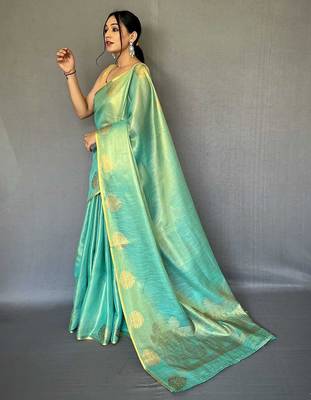 teal teal & gold-toned ethnic motifs woven design zari saree 2