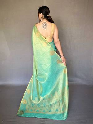teal teal & gold-toned ethnic motifs woven design zari saree 3