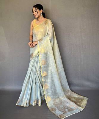 grey grey & gold-toned woven design zari tissue saree 1